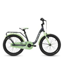 S’COOL niXe 18 inch kinderfiets Dark Grey/Pastel Green – aluminium frame, terugtraprem en V-brake, geschikt voor jongens vanaf 116 cm (5–7 jaar)