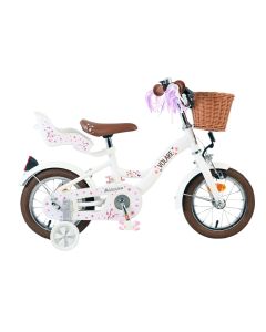 Volare Blossom kinderfiets 12 inch wit - zijaanzicht met bloemendesign | Bikesland.nl