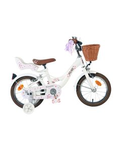 Volare Blossom kinderfiets 14 inch wit - zijaanzicht met bloemen design | Bikesland.nl