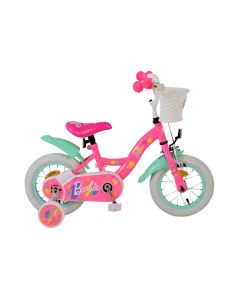 Barbie 14 inch kinderfiets roze - zijaanzicht met zijwieltjes | Bikesland.nl